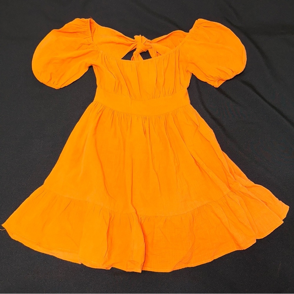 SHEIN dress size XS orange puff sleeves tie back